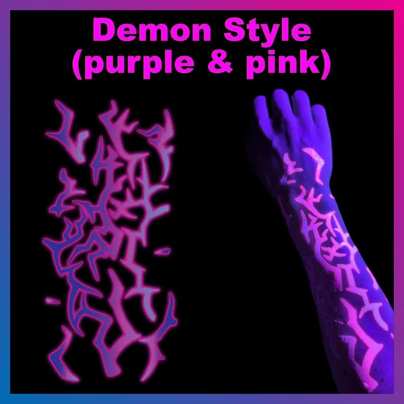 UV Glow Kpop Demon Hunters Temporary Tattoos — Rumi & Jinu Fluorescent Face & Body Art, Blacklight Party Cosplay Stickers for Fans
