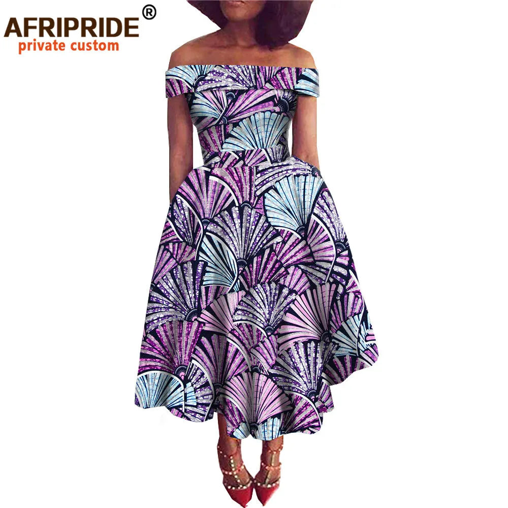 Women’s African Ankara Off-Shoulder Dress - Traditional Print Fashion Attire for Special Occasions