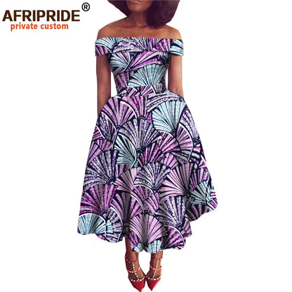 Women’s African Ankara Off-Shoulder Dress - Traditional Print Fashion Attire for Special Occasions