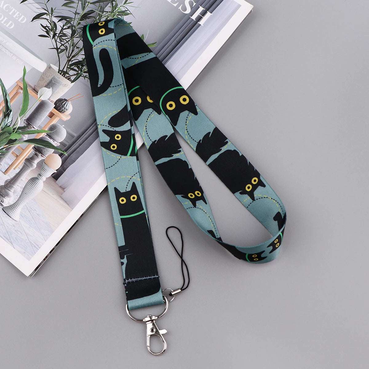 LX1293 Cartoon Black Cat Lanyard – Keychain, ID & Credit Card Holder, Phone Charm Neck Strap, Badge Accessories