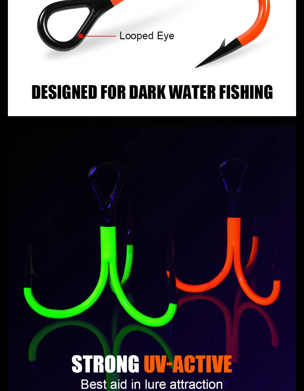 Spinpoler Flame Treble Fishing Hook – UV-Active Violet Paint, 2X Strong Hi-Carbon Steel for Soft Bait & Swimbait Tackle, #1, #1/0, #2/0
