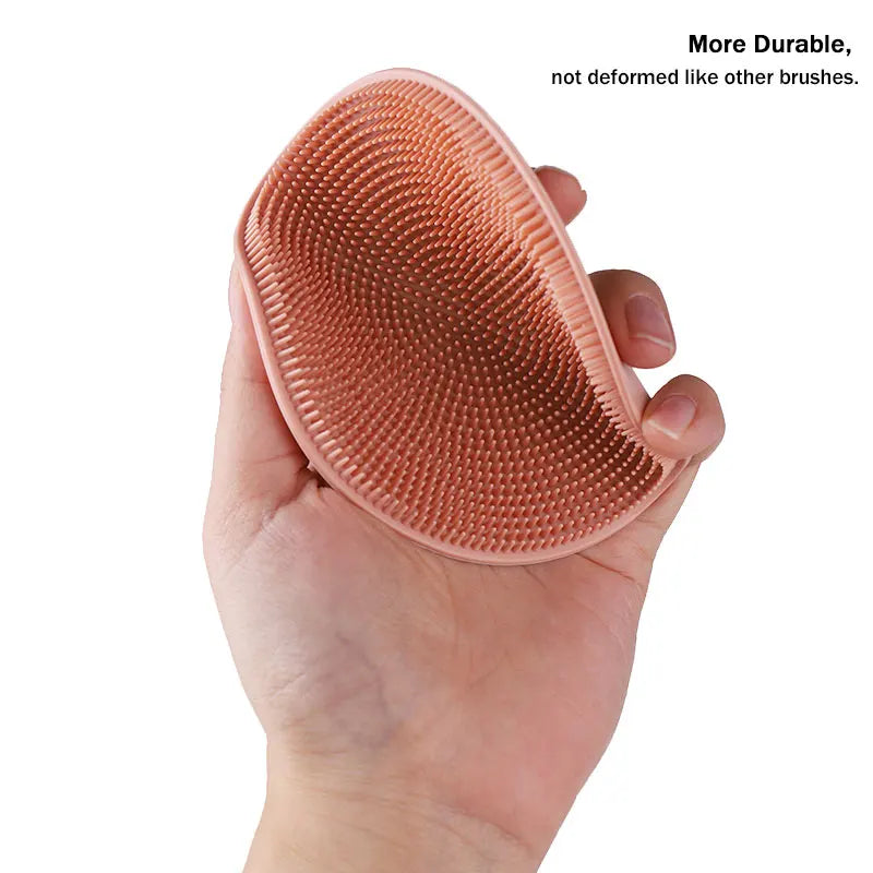 Silicone Body Scrubber with Natural Bristles – Skin Exfoliating Shower Sponge & Bath Brush