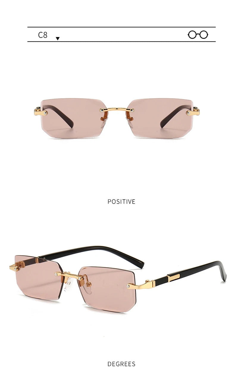 Fashion Rimless Sunglasses – Classic Small Square Frameless Shades for Men & Women, Summer Travel Eyewear