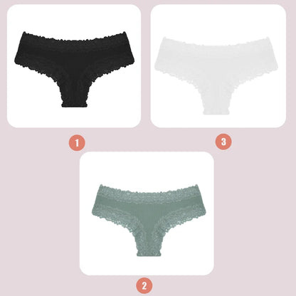 3PCS Lace Seamless Cotton Panties - Ribbed Brazilian Low Waist, Breathable Women’s Underwear, Plus Size Lingerie
