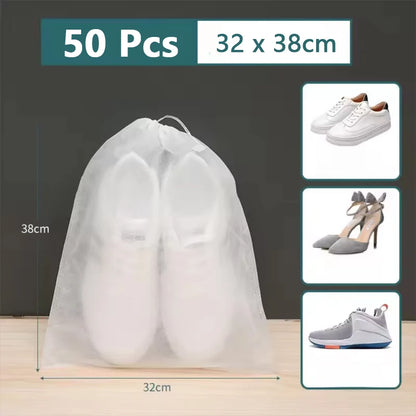 50pcs Breathable Dustproof Storage Bags – Non-Woven Drawstring Clear Shoe Covers & Travel Pouches for Protection & Organization