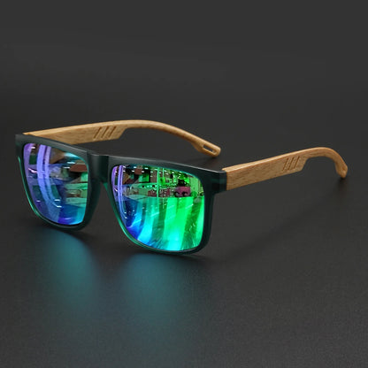 Wood Grain Square Sunglasses - UV400 Unisex Fashion Eyewear for Driving, Hiking & Travel