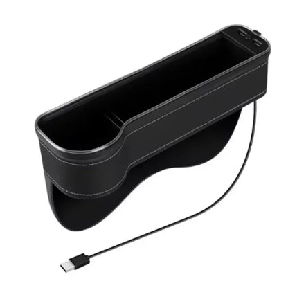 Car Crevice Storage Box with 2 USB Chargers & LED Light – Seat Gap Organizer for Phone, Cards, Bottles, and Cups