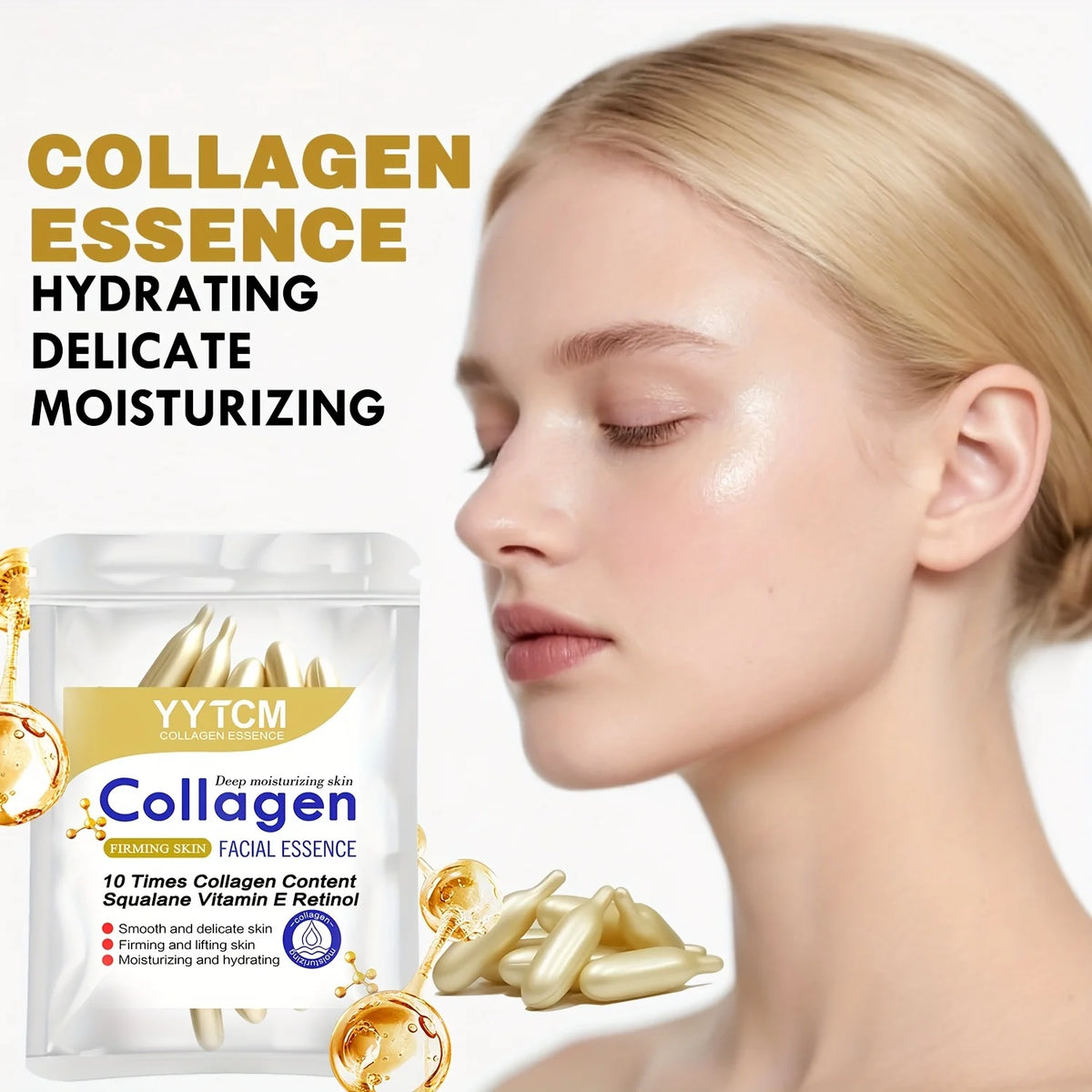 Collagen Firming Capsule Serum 30 Capsules - Hydrating Facial Serum with Plant-Based Squalane, Retinol & Vitamin E