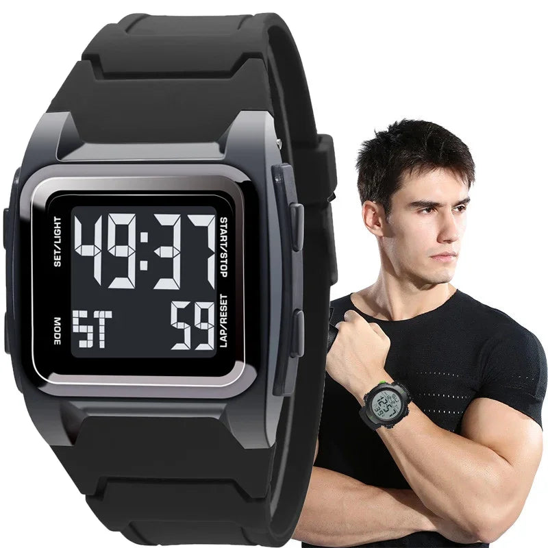 YIKAZE Men's Digital Sport Watch – 50M Waterproof Retro Multifunction Military LED Alarm Wristwatch Gift