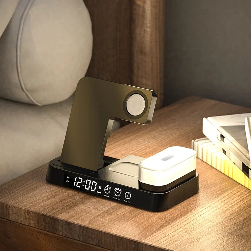 30W 3 in 1 Wireless Charger Stand with Alarm Clock and Night Light - Fast Charging Pad for iPhone, Samsung Galaxy, and iWatch