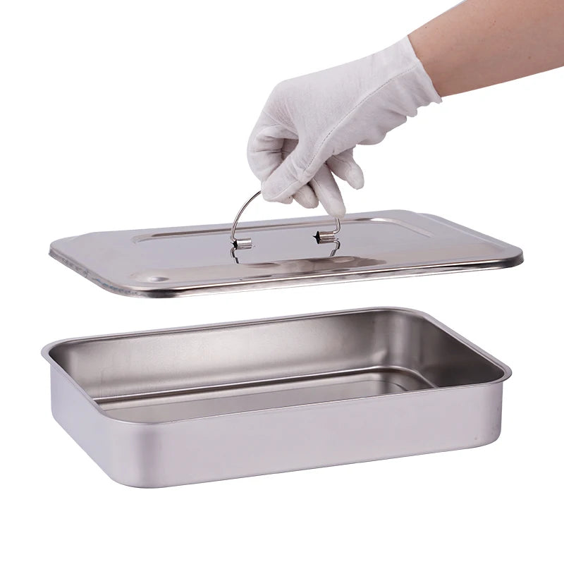 Stainless Steel Dental Instrument Tray with Lid – Medical Sterilization & Disinfection Container for Surgical Tools