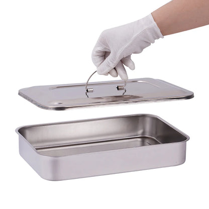 Stainless Steel Dental Instrument Tray with Lid – Medical Sterilization & Disinfection Container for Surgical Tools