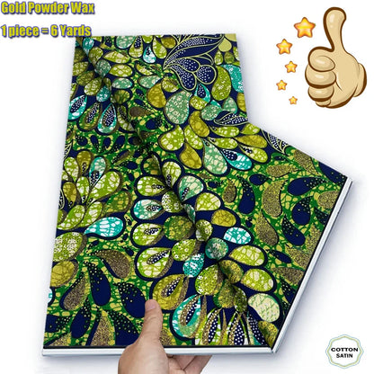 African Grand Golden Wax Fabric - Glitter Gold Ankara Pagne Batik Print Soft Cotton Fabric