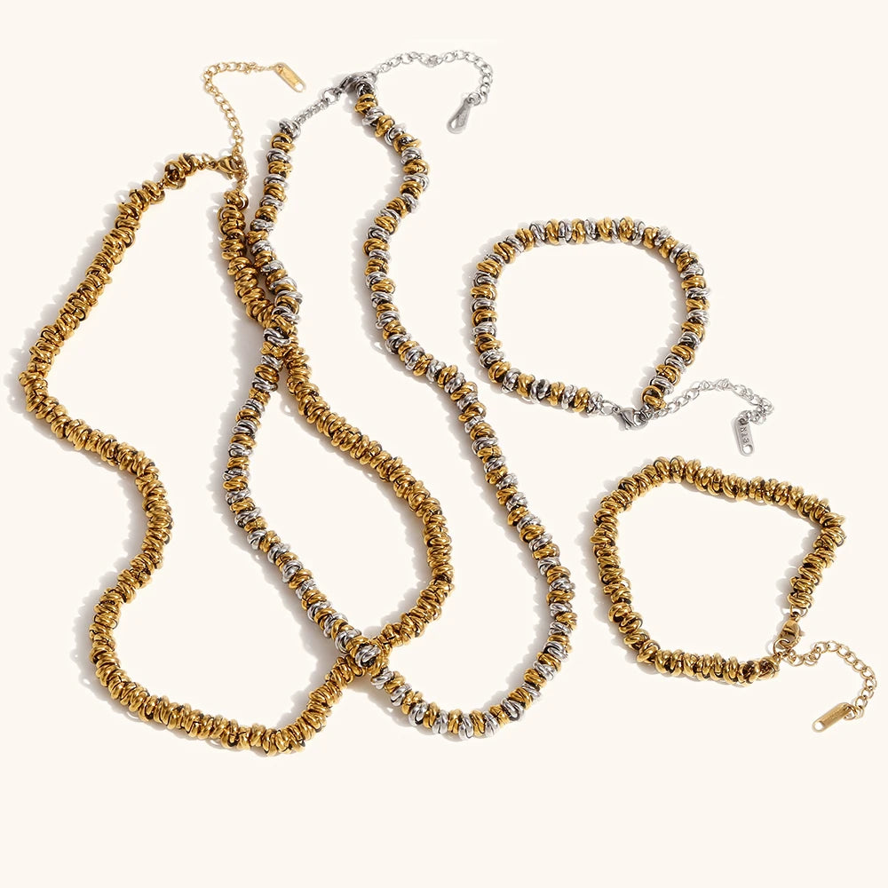La.Muses Dual Color Circular Bead Necklace — Gold & Silver Stainless Steel Jewelry for Women