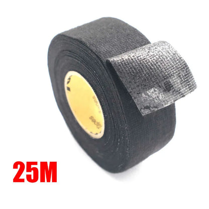 25M Adhesive Cloth Fabric Tape for Car Wiring Harness - Black Cable Looms for Auto Wiring