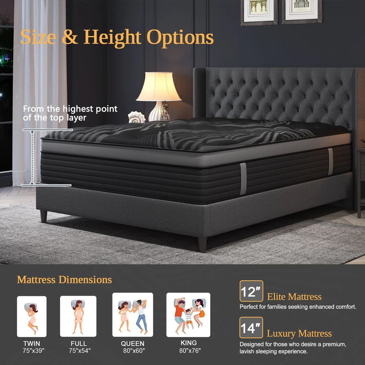 Gel Memory Foam Hybrid Mattress - Pocket Spring Medium Firm Mattress in a Box with Motion Isolation for Twin, Full, Queen & King Beds