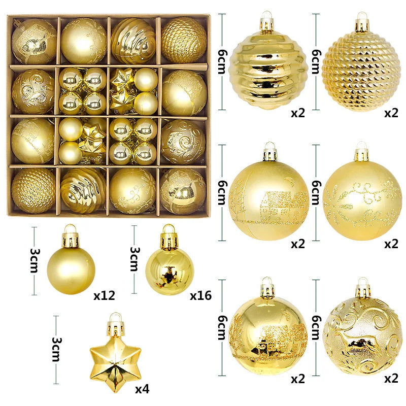 44PCS Christmas Ball Ornaments – 3/6CM Decorative Pendant Balls for Christmas Tree, Home Decor, New Year & Holiday Accessories