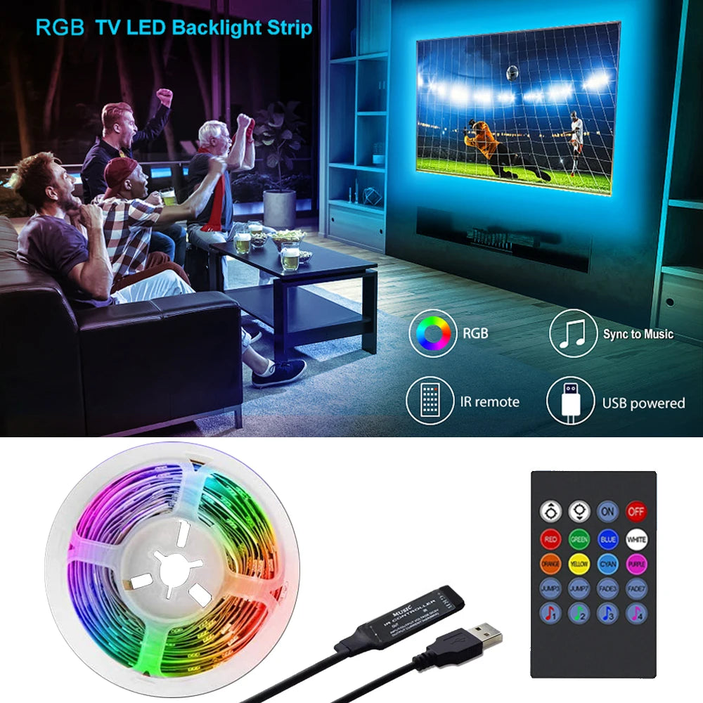 TV Backlight RGB LED Strip Light - Music Sync USB Powered for TV, Mirror & PC