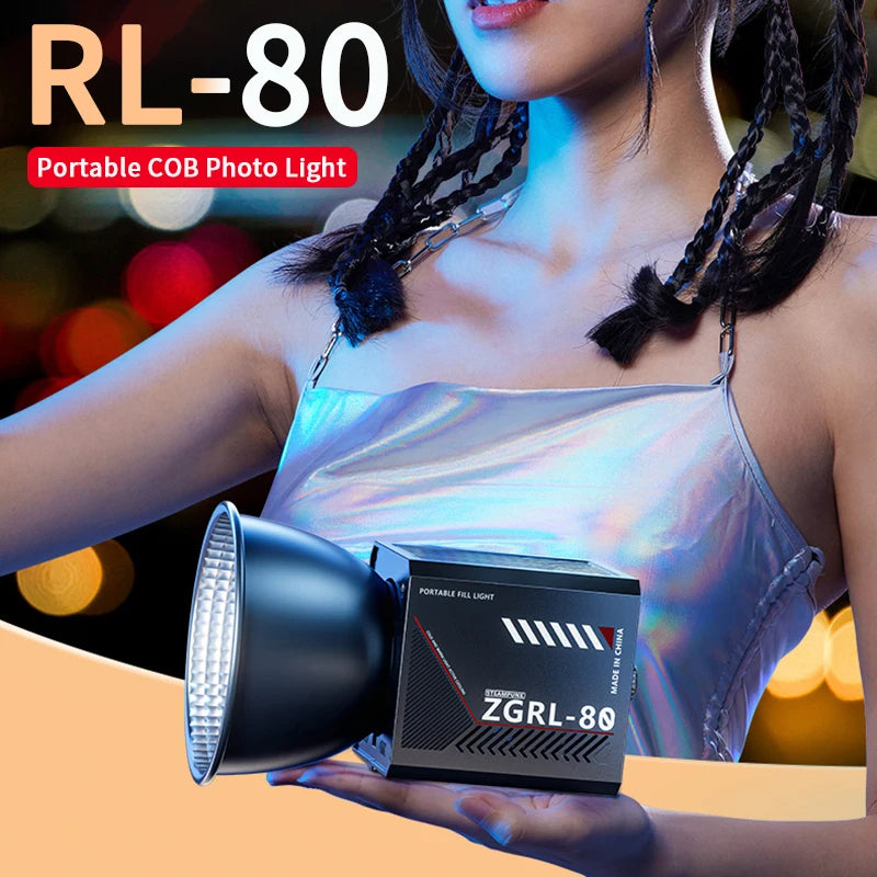 60W Pro Portable LED Video Light – COB Bi-Color Photography Light (2800K-7500K) for Livestreaming, Handheld Outdoor Shooting