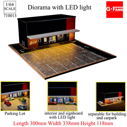 GFans 1:64 Scale Diorama Car Garage Model – LED Lighted Parking Lot DIY City Set for Collection & Display Gifts