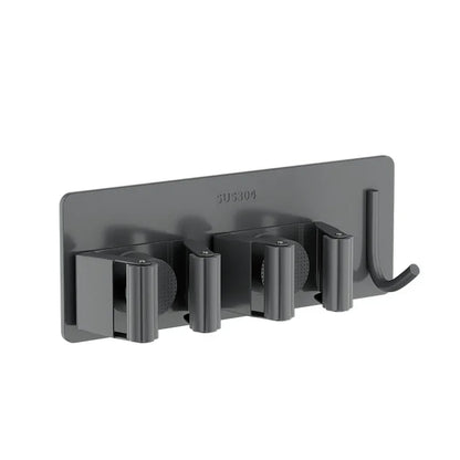 Non-Perforated Stainless Steel Mop Holder — Wall-Mounted Broom & Mop Clamp Hook for Bathroom & Door Storage
