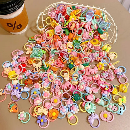 Cute Cartoon Hair Ties for Little Girls – 20/30/50PCS Soft Elastic Rubber Bands & Non-Pulling Hair Accessories