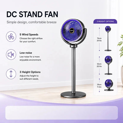3-in-1 Air Circulation Fan - Retractable Standing & Desk Cooling Fan with Remote Control