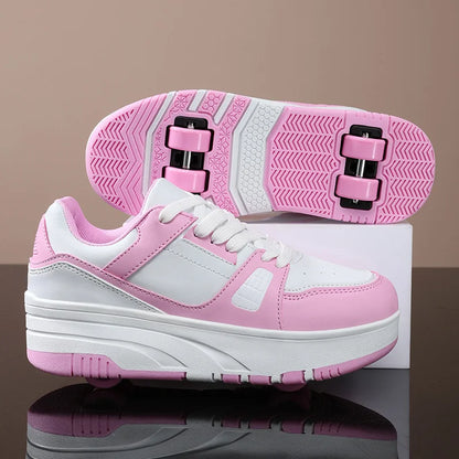 Four-Wheel Roller Shoes for Boys & Girls – Casual Outdoor Sports Sneakers with Pulleys, Slide & Shrink School Walking Shoes