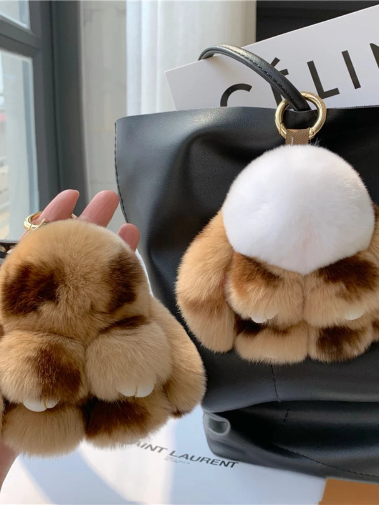 10cm Cute Plush Bunny Keychain – Women’s Fur Pom Pom Angel Rabbit Bag Charm & Toy Pendant for Girls