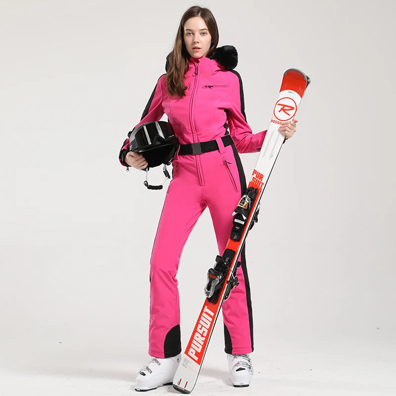 Gsou Women’s Winter Snow Jumpsuit – One-Piece Ski Suit, Thermal Waterproof & Windproof Outdoor Sportswear for Snowboarding