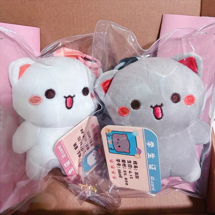 Kawaii Mitao Cat Peach Plush Pendant - 10cm Soft Stuffed Cartoon Cat Doll, Cute Couple Gift and Bag Charm Accessory