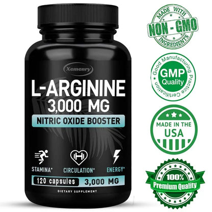 L-Arginine Supplement – Boost Energy, Strength & Endurance, Vascular Support for Exercise & Muscle Health