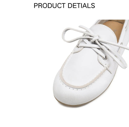 Smile Circle Women’s Genuine Leather Boat Shoes – Lace-Up Moccasins, Flat Casual Loafers