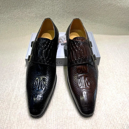 Men’s Genuine Leather Oxford Shoes - Italian-Style Crocodile Pattern Formal Office, Party and Wedding Dress Shoes