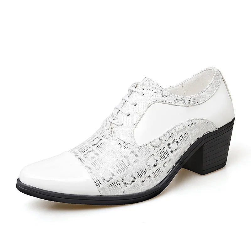 Men’s High Heel Oxford Shoes - Pointed Toe Luxury Leather Formal Business Wedding and Party Dress Shoes