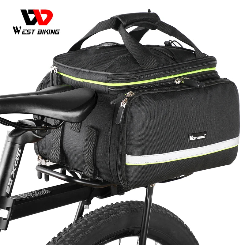 WEST BIKING 3-in-1 Waterproof Bike Trunk Bag — Large Capacity MTB & Road Bicycle Saddle Seat Panniers, Travel Luggage Carrier