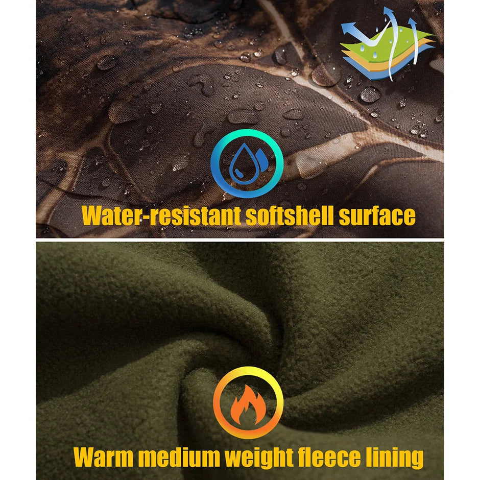 Men’s Silent Soft Shell Tactical Jacket | Waterproof, Warm Fleece Camouflage Hunting & Outdoor Hooded Coat