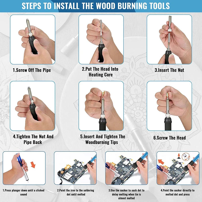 Wood Burning Pyrography Pen Kit – Adjustable Temperature Electric Soldering & Embossing Tool, EU 60