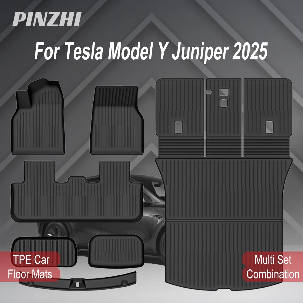 Tesla Model Y Juniper 2025+ TPE Floor Mats Set – Premium All-Weather Cargo & Trunk Liner, Wear-Resistant Car Interior Foot Protection Mats