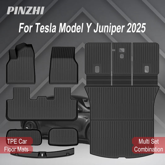 Tesla Model Y Juniper 2025+ TPE Floor Mats Set – Premium All-Weather Cargo & Trunk Liner, Wear-Resistant Car Interior Foot Protection Mats