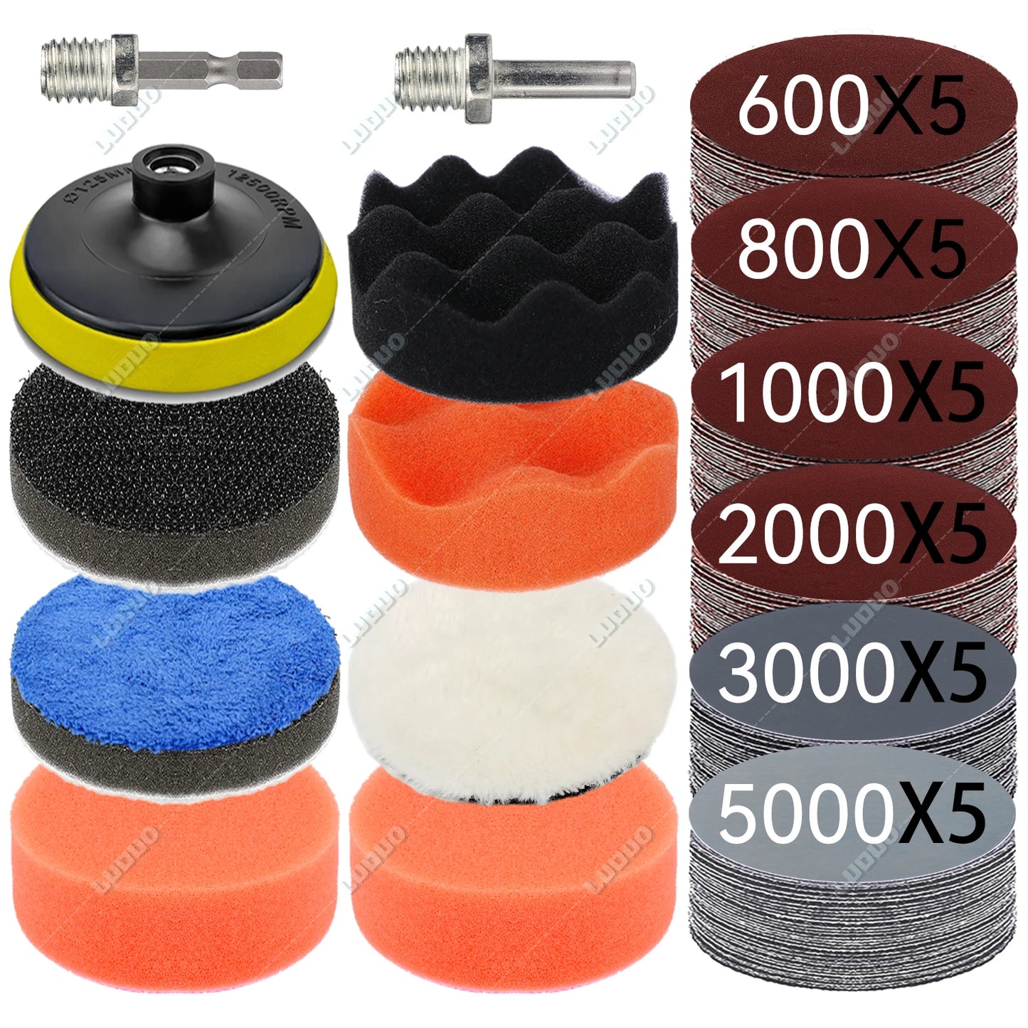3–7 Inch Sandpaper & Polishing Sponge Set 100–5000 Grit – Car Headlight Restoration Buffing Discs for Waxing, Sanding & Polishing
