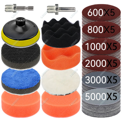 3–7 Inch Sandpaper & Polishing Sponge Set 100–5000 Grit – Car Headlight Restoration Buffing Discs for Waxing, Sanding & Polishing