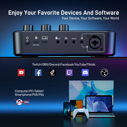 MAONO G1 NEO Gaming Audio Mixer - RGB Streaming Sound Effects Controller with XLR Microphone Interface