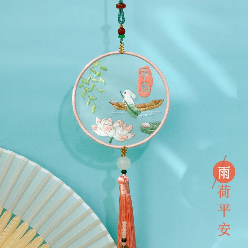 Handmade Embroidered Amulet DIY Kit – Easy Needlework Sewing & Car Pendant Needlepoint for Beginners