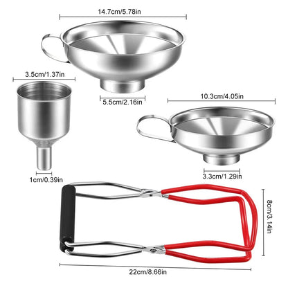 4-Piece Stainless Steel Canning Funnel Set - Grip Handle Jam Funnels for Spices, Liquids & Food Transfer