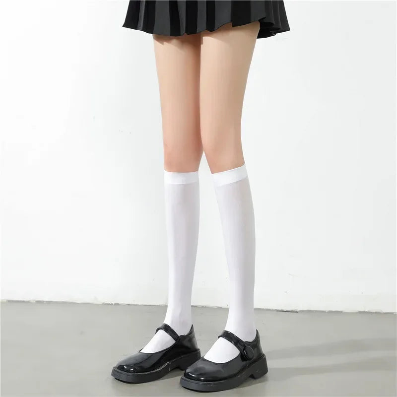 Ultrathin Women’s Silk Stockings – Nylon Over-the-Knee Socks for Ladies, Black & White, Summer to Winter, Thigh-High Skinny Legs
