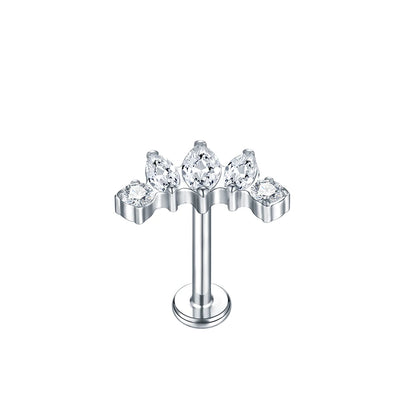 Titanium CZ Tragus & Helix Stud – Internally Threaded Labret Lip Ring Piercing Earring (1PC)