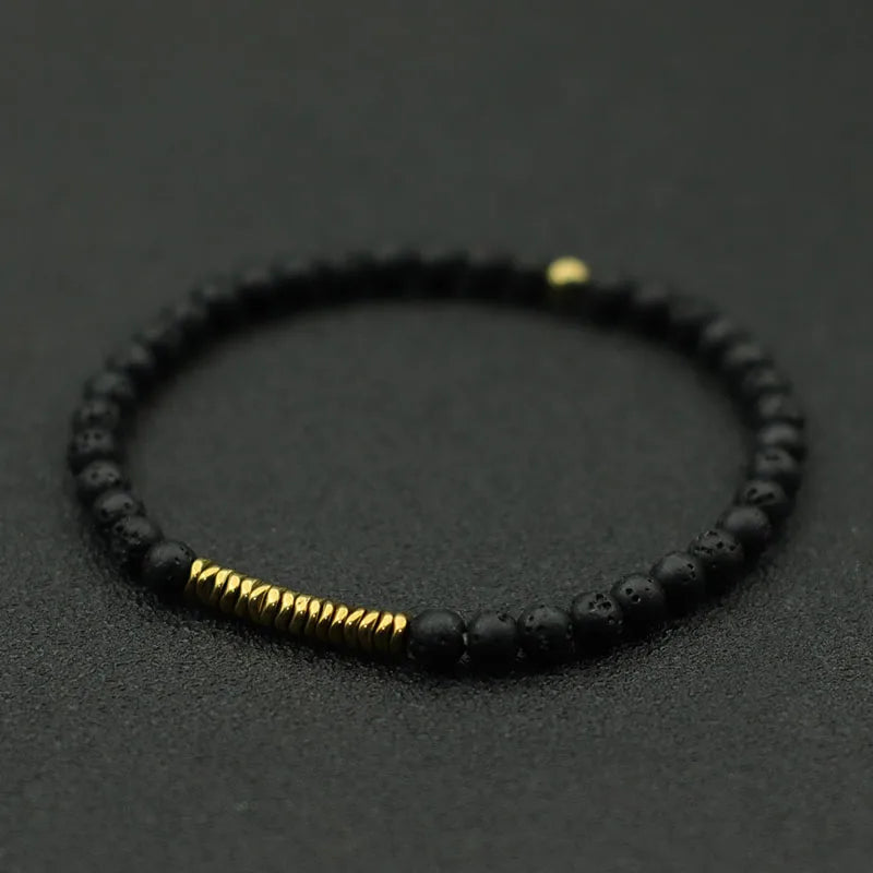 4mm Antique Gold Hematite Stone Bracelet for Men — Natural Wooden Beaded Meditation Bracelet Pulsera Brazalete