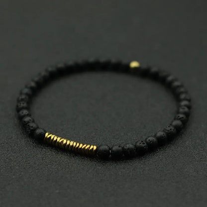 4mm Antique Gold Hematite Stone Bracelet for Men — Natural Wooden Beaded Meditation Bracelet Pulsera Brazalete