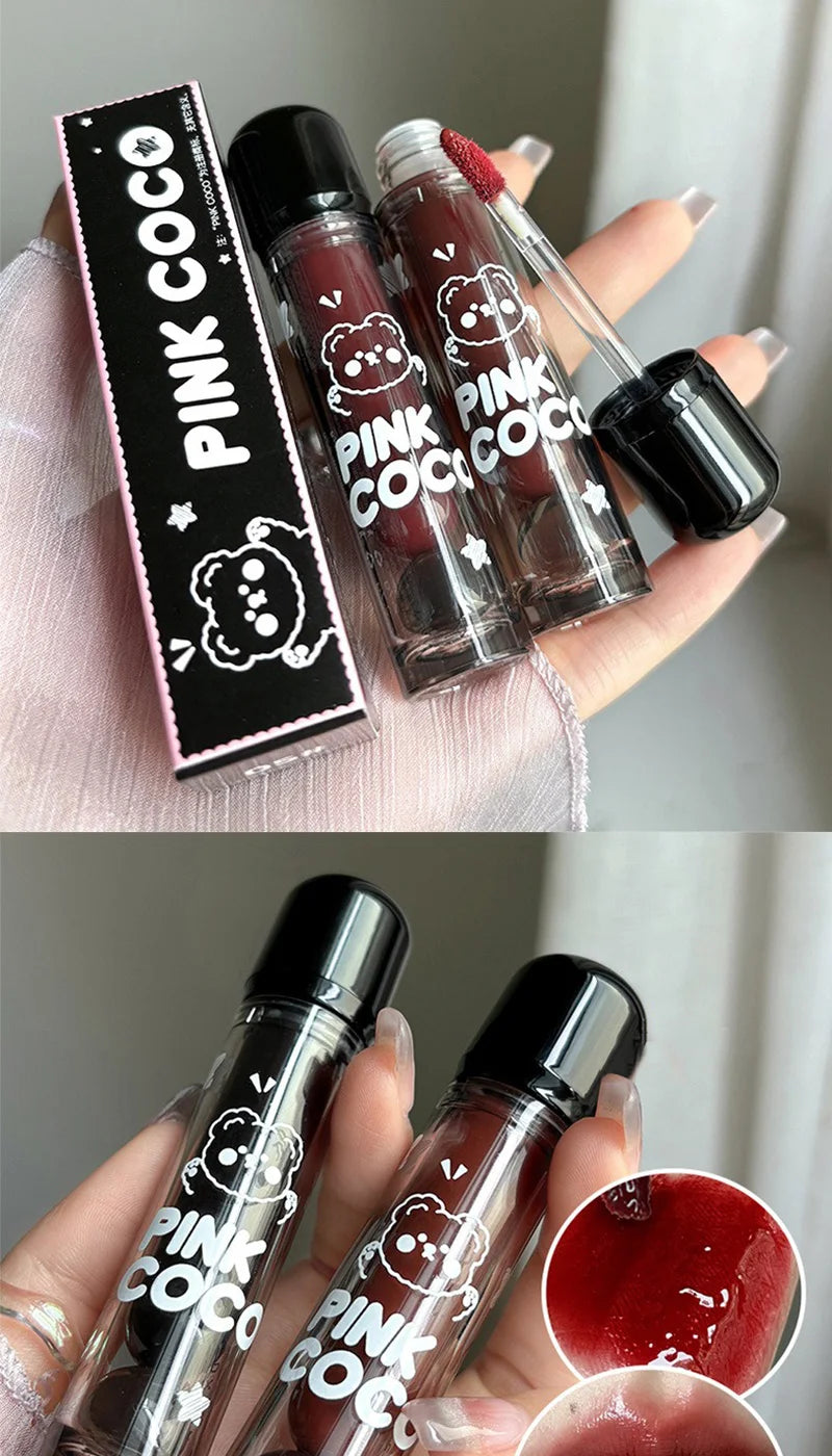 PINKCOCO Bear Doodle Mirror Lip Glaze – Long-Lasting Shiny Nude Lip Gloss, Skin-Brightening Student-Friendly Lipstick